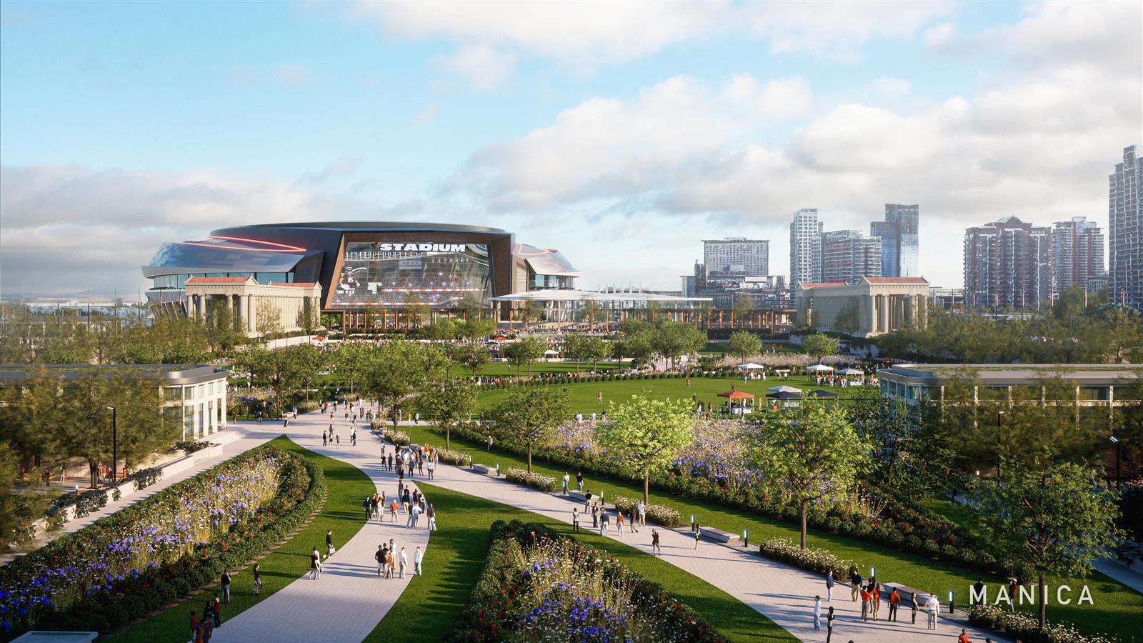 An artist rendering of the Chicago Bears’ stadium proposal
