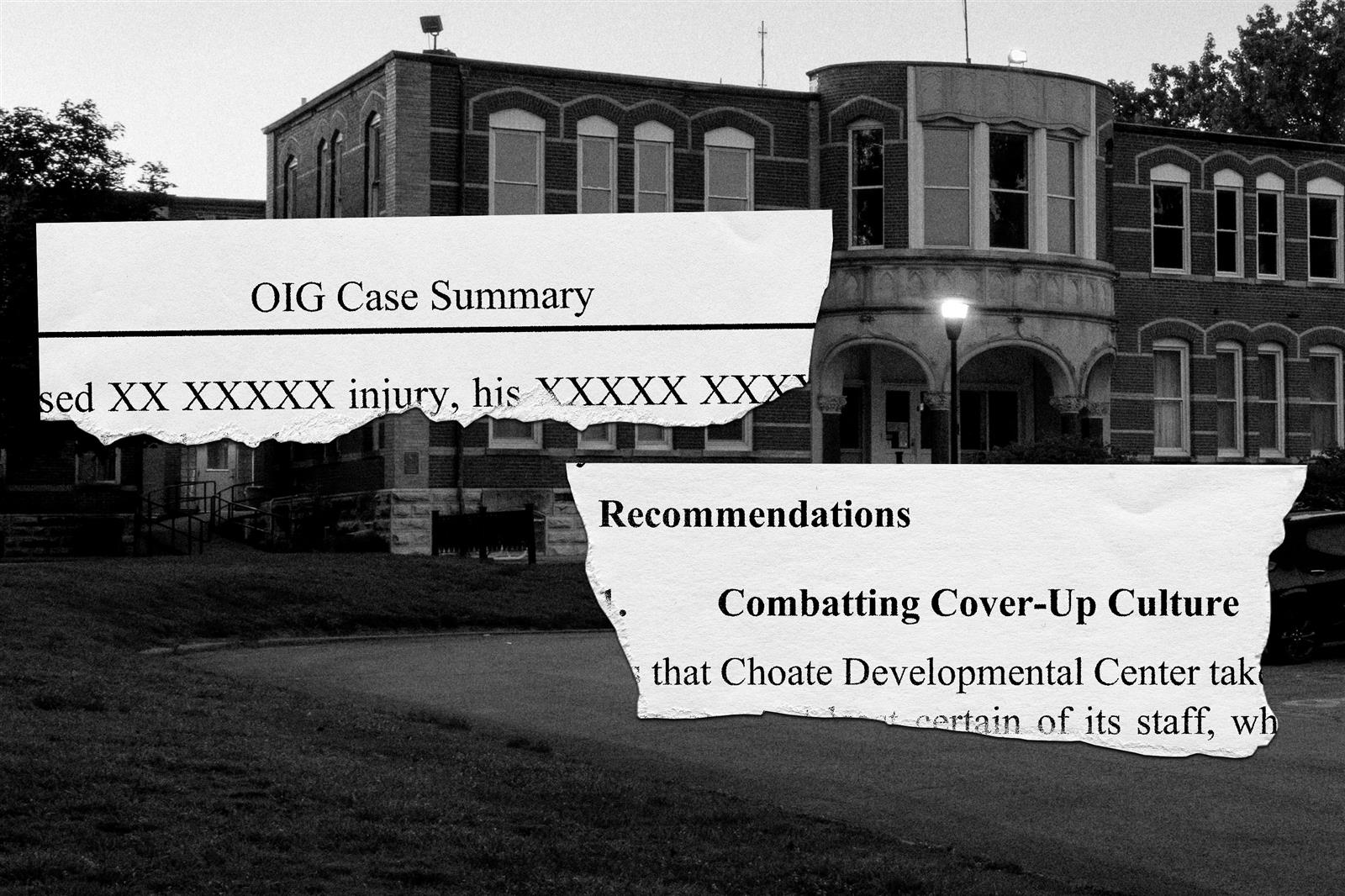 (Illustration by ProPublica. Source Images: Whitney Curtis for ProPublica and Illinois Department of Human Services Office of the Inspector General case summary)