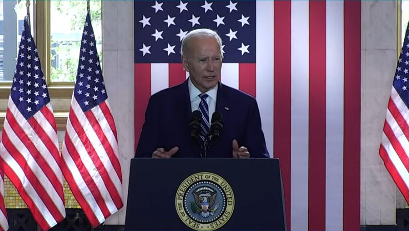 President Joe Biden gives remarks at the Old Post Office in Chicago