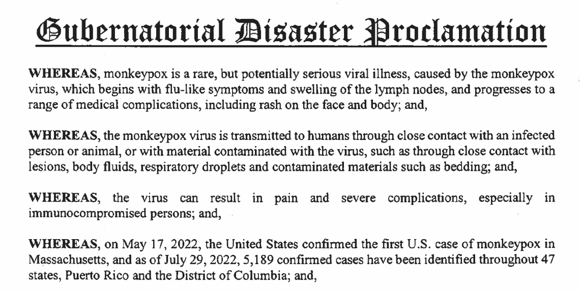 Gubernatorial Disaster Proclamation document.