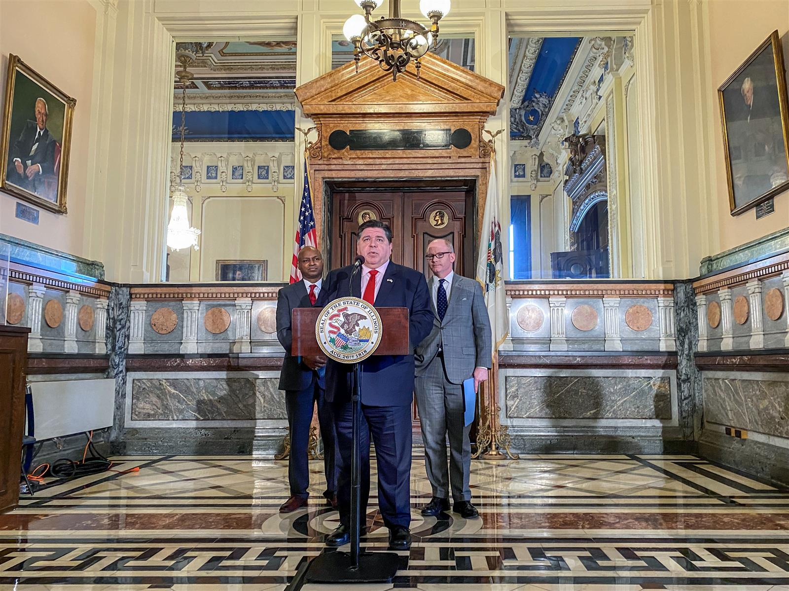 JB Pritzker, Chris Welch, and Don Harmon