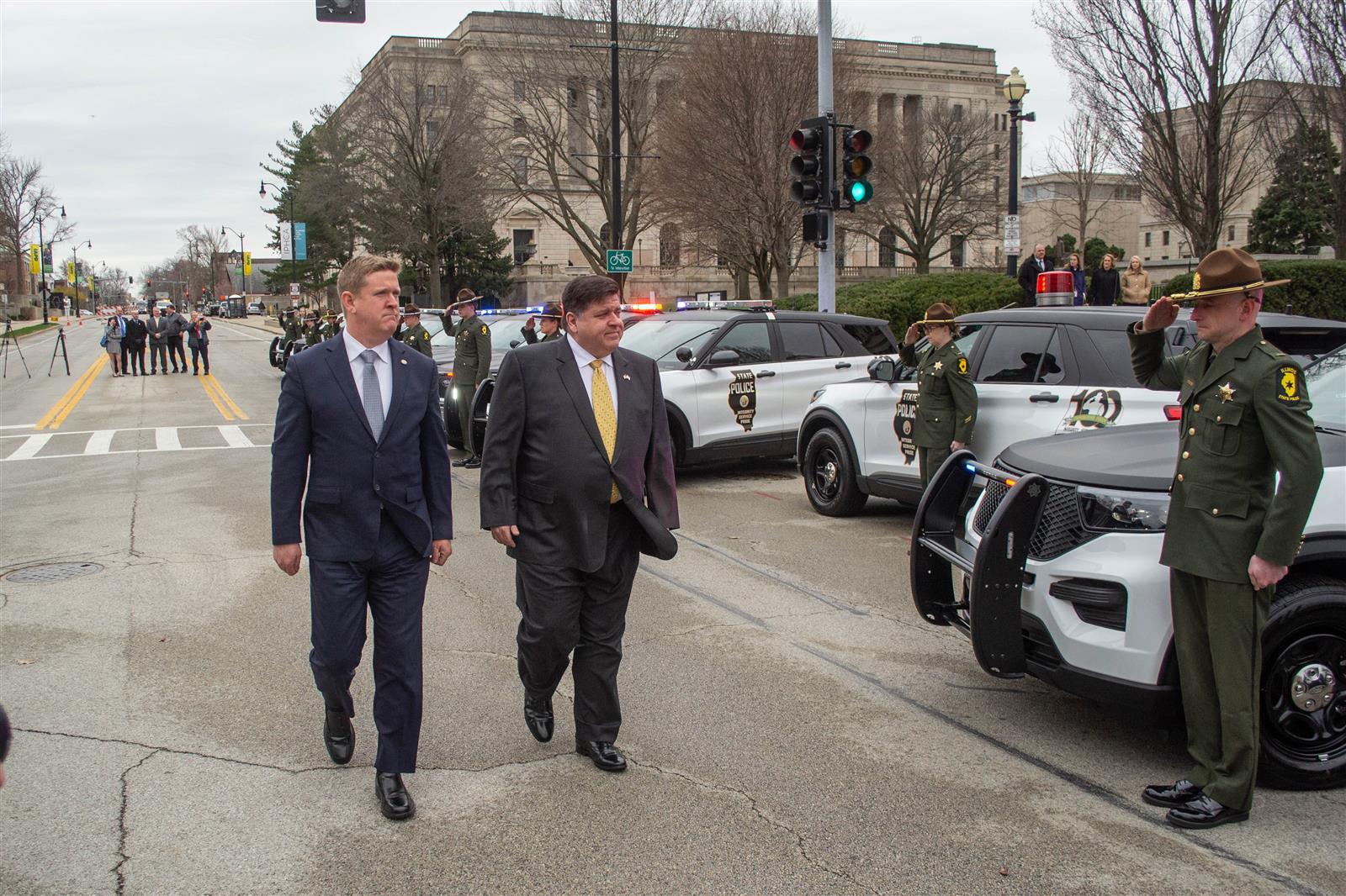 Gov. JB Pritzker and Illinois State Police Director Brendan Kelly