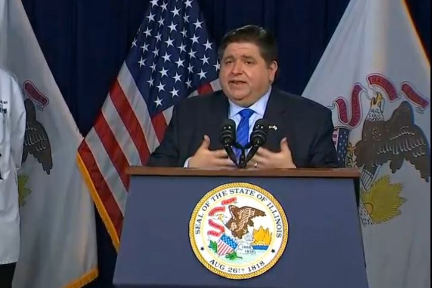 Gov. JB Pritzker speaks at a news conference in Chicago Thursday