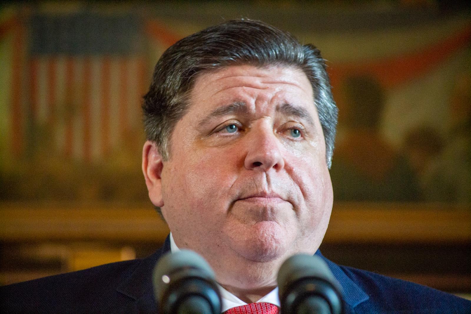 Gov. JB Pritzker is pictured at a news conference in his Capitol office earlier this year. (Capitol News Illinois photo by Jerry Nowicki)