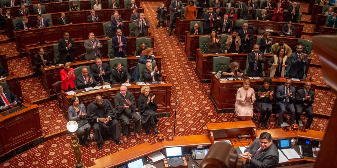 Gov. JB Pritzker prepares to begin delivering a State of the State address Jan. 29
