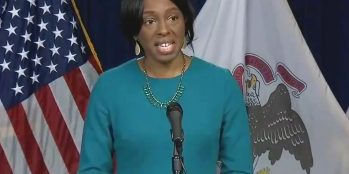 Illinois Department of Public Health Director Dr. Ngozi Ezike speaks at a COVID-19 briefing in April. (Credit: Blueroomstream.com)