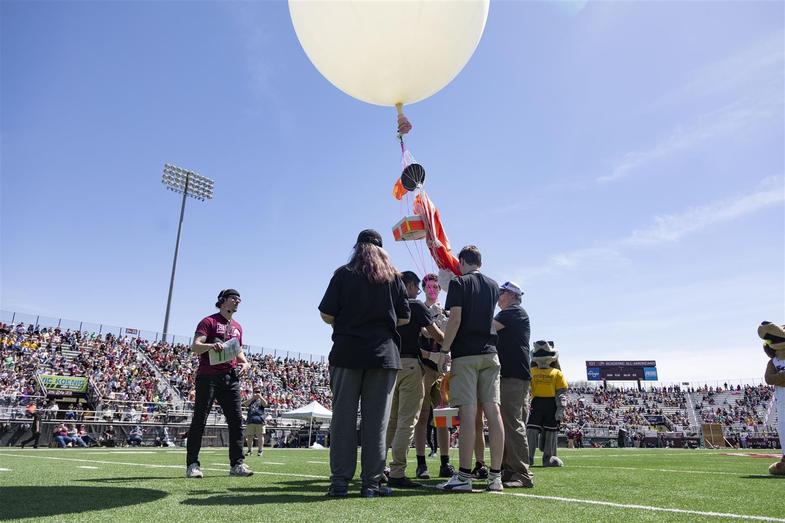 Heartland Community College releasing observation balloon at Saluki Stadium in 2024