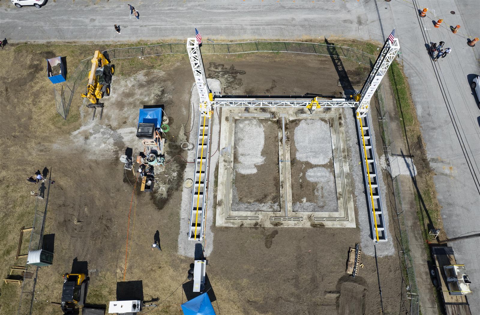 A drone view shows a 3D printer in Cairo