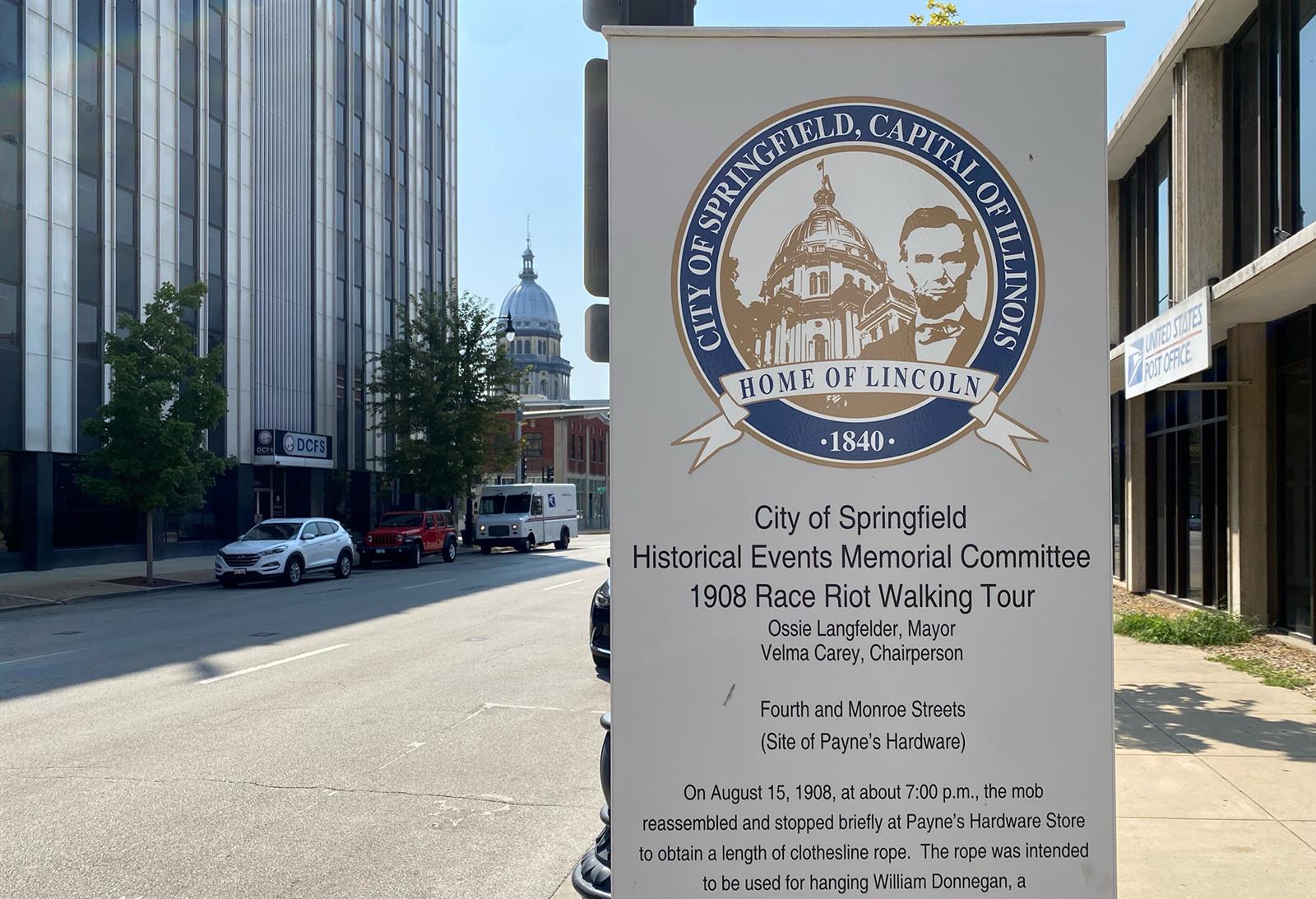 A sign for a Springfield walking tour