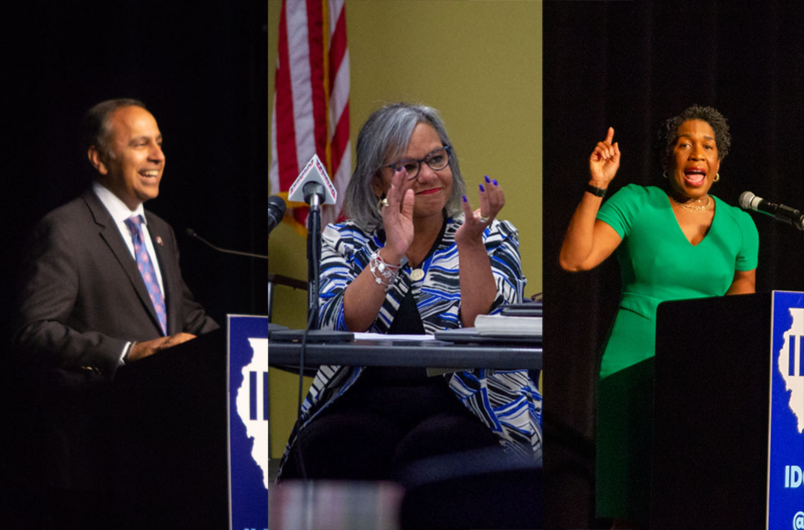 Raja Krishnamoorthi, Robin Kelly and Juliana Stratton