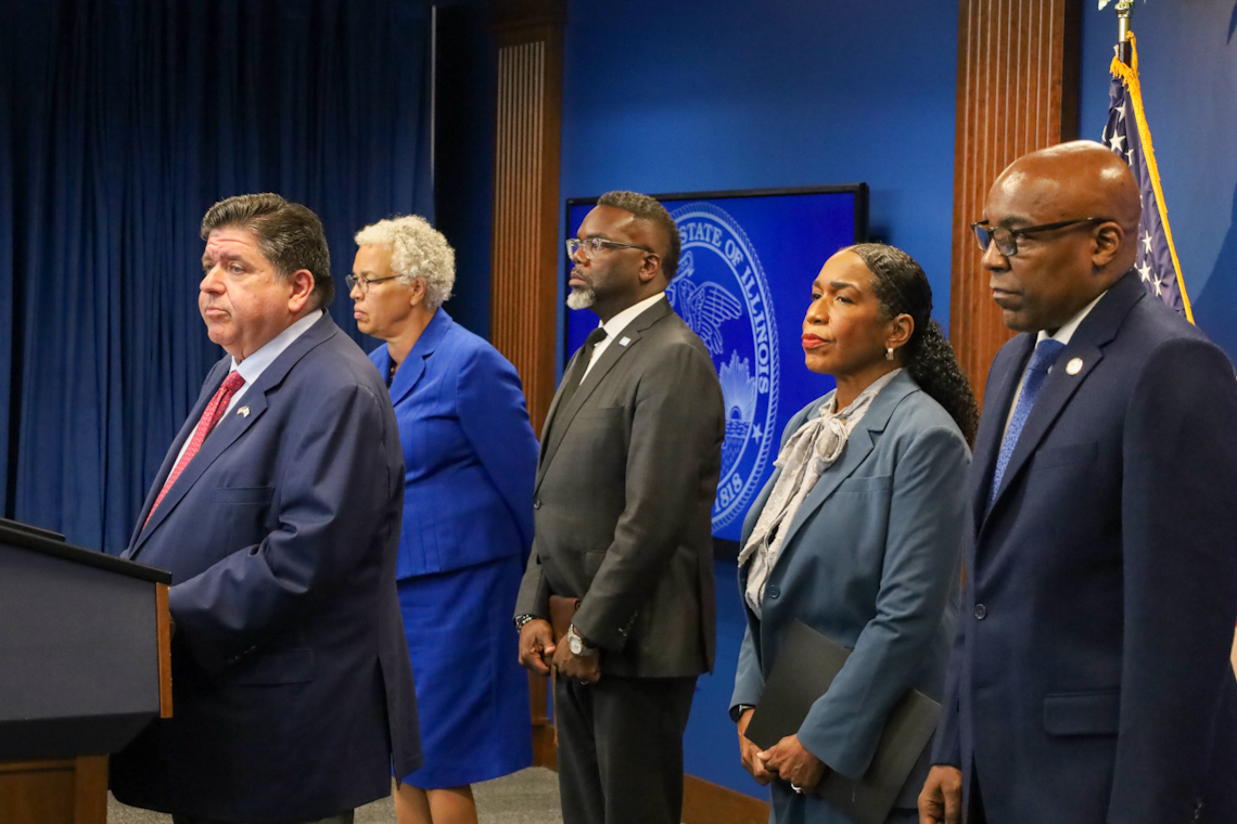 JB Pritzker, Toni Preckwinkle, Brandon Johnson, Juliana Stratton and Kwame Raoul.