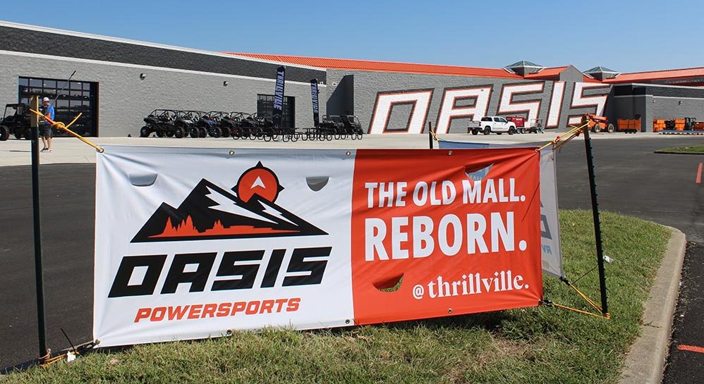 Signage outside of a powersports store
