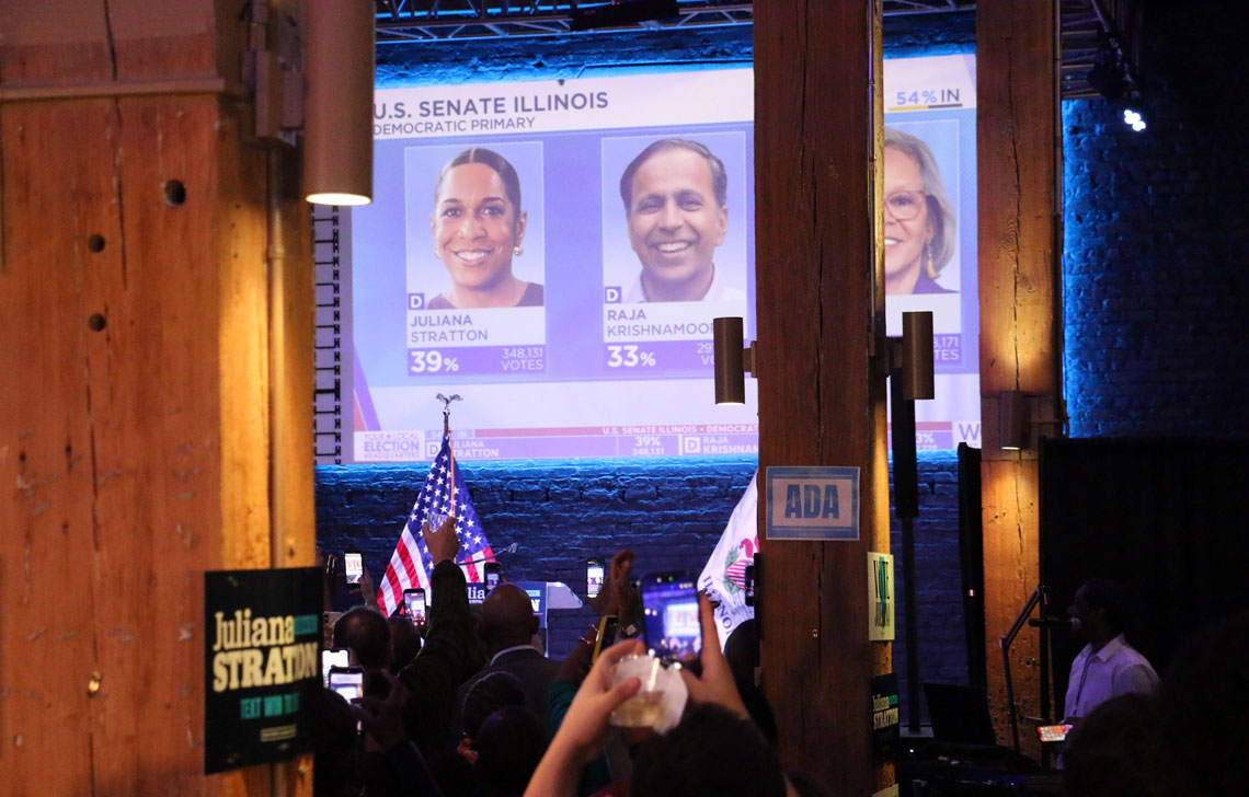 Supporters of Lt. Gov. Juliana Stratton celebrate.