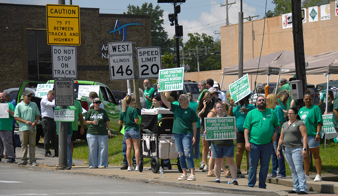 Protestors lining the streets of Anna Illinois.